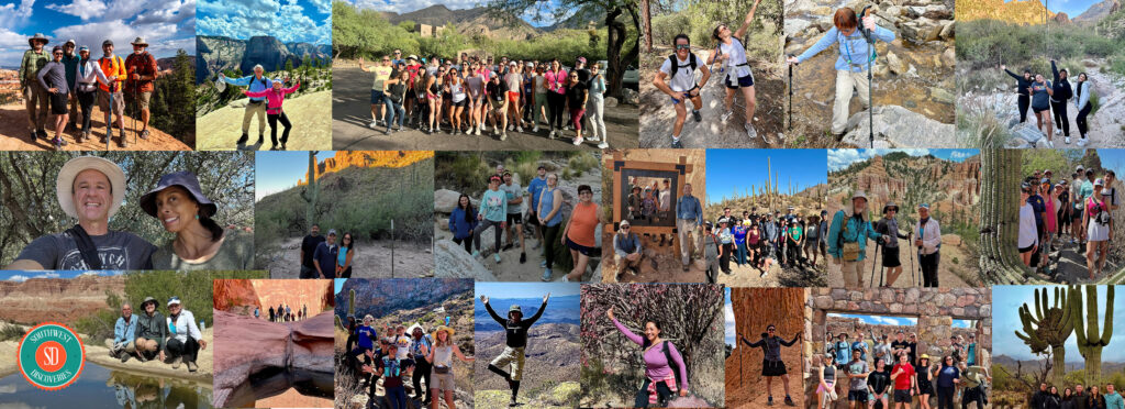 Multiple photos of happy people Hiking in Tucson, Arizona and the Southwest